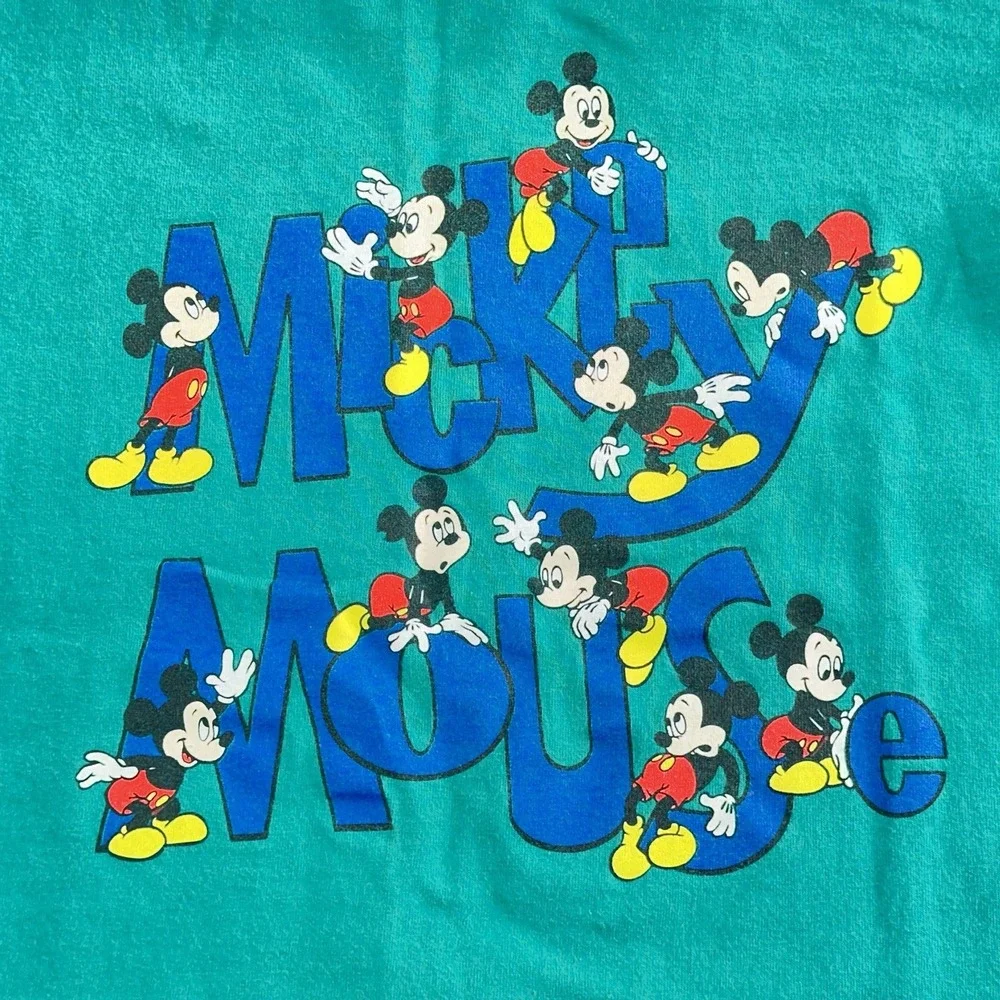 Vintage MICKEY MOUSE Shirt Youth Kids Large Green Disney Designs Made in USA 90s